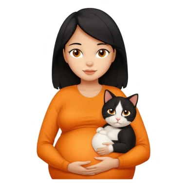 pregnant black hair woman with orange cat sticker