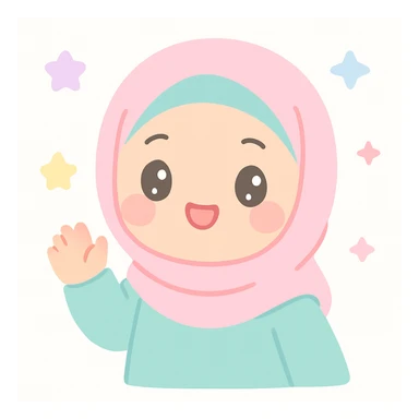 a hijabi woman, cheerful, kawaii style sticker