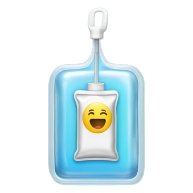 Rectangular transparent plastic iv bag filled with 500ml of fluid hanging on an iv pole in an intensive care unit  sticker