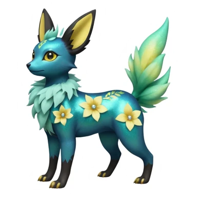Multicolored sparkly light pale pastel whitish pretty cool elegant realistic flowery exotic Trico-Bolthund-Electrike-Luxray-Umbreon-Leafeon-hybrid, full body sticker