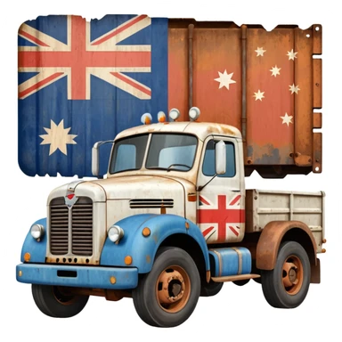 Old Mack truck with Australian flag decal on door sticker