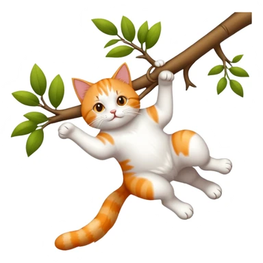 Cat dangling from tree branch sticker