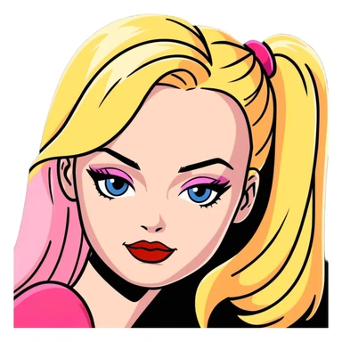 A combination of Margot Robbie as Barbie and Harley Queen (half-face) sticker