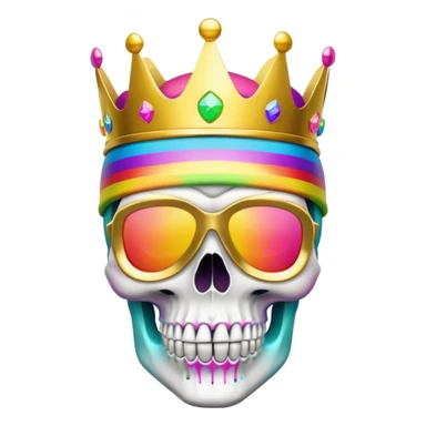 colorful skull with rainbow colors wearing a golden crown and neon ski mask sticker