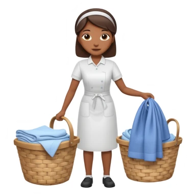 a detailed, high quality full body illustration of a housekeeper folding the laundry, sticker