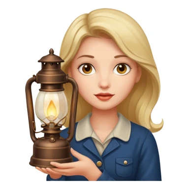 holding vintage gas lamp, female sticker
