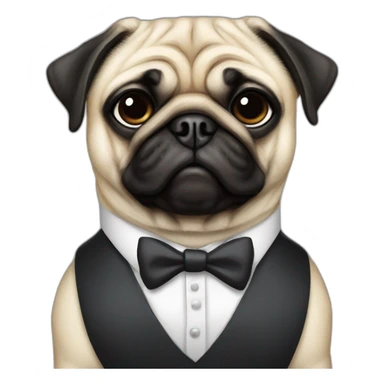 pug dressed up in white collar and tie sticker