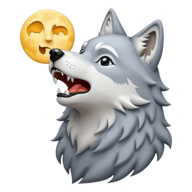 emoji of a howling wolf facing the moon, with its head tilted upward, simple cartoon style  sticker