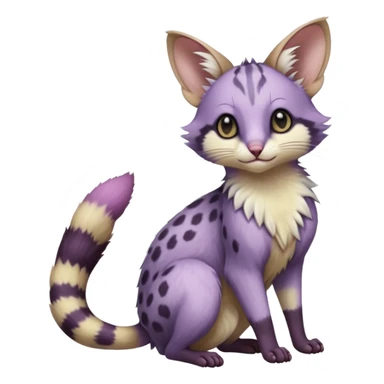 Purple, soft realistic romantic vintage antique divine beautiful elegant pretty precious cute young youthful  Fakémon-Pokémon-opossum-feline-mouse-serval-caracal-chinchilla-Minccino-Cinccino-Meowstic-rodent-hybrid-creature with a tufted tail (full body) sticker