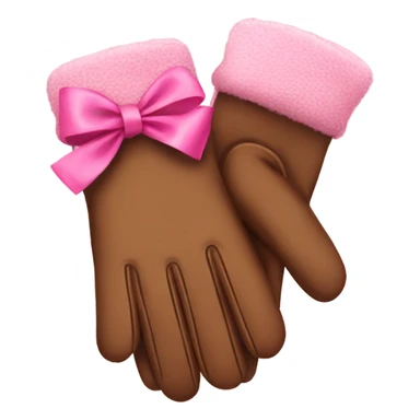 Brown winter gloves with a pink bow sticker