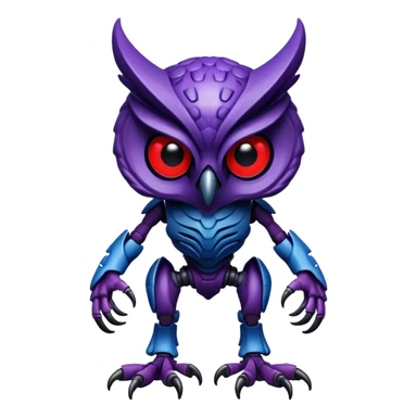 Owl xenomorph hybrid front facing full body dark purple and blue and red sticker