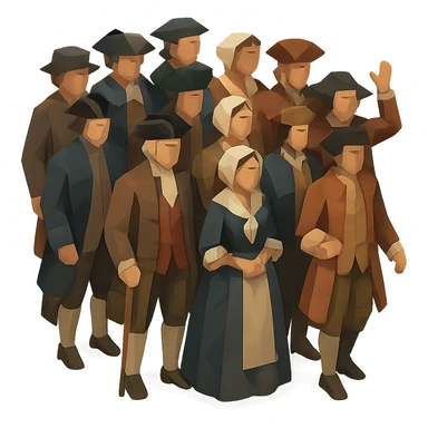 isometric full-body illustration of an 18th century crowd sticker
