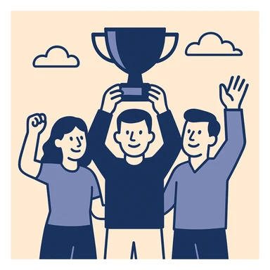 team celebrating with trophy sticker