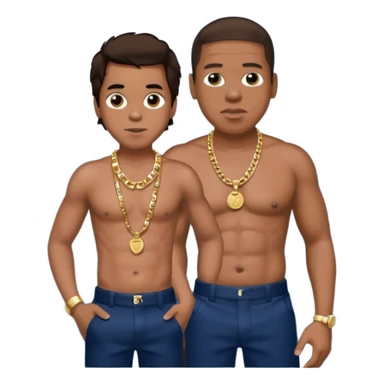 Jay-Z with dark brown hair, shirtless with necklace, metallic navy blue pants sticker