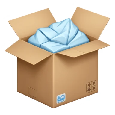 Generate a realistic emoji-style icon of the an open package which is empty and air is coming out of it. Out of the package air is coming out of it and the package is empty from the inside sticker