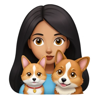 The black long hair girl with a corgi and a Abyssinian cat sticker