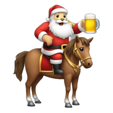 santa drinking a beer on an horse sticker