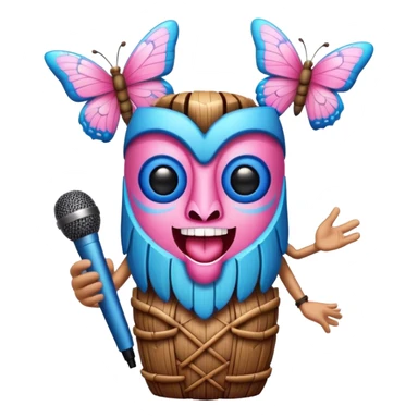 Cartoon Blue and pink tiki singing with butterfly and in the mikrophone sticker
