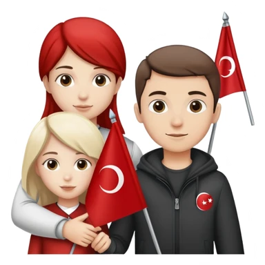 Girl holding Turkish flag and boy holding against flag  sticker