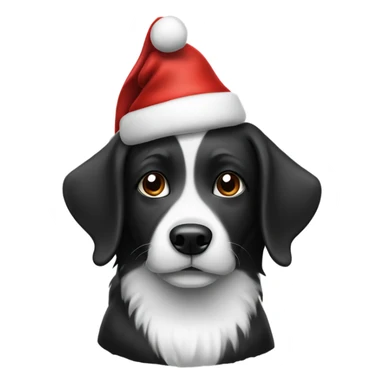Black and white dog wearing a Christmas hat sticker