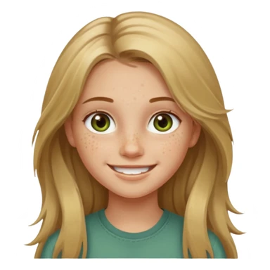 A smiling young girl with long dirty blonde hair and hazel green eyes sticker