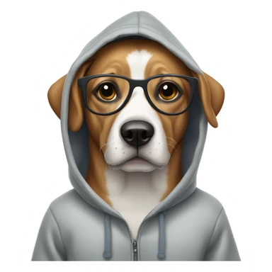 Dog wearing a hoodie with glasses sticker