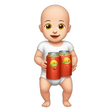 bald baby with canned tomato juice in each hand sticker