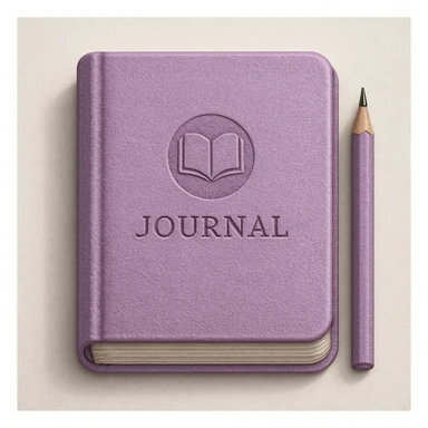 A journal icon in lilac, detailed and realistic, with a textured book cover and visible pages, giving it a lifelike appearance. sticker