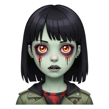 uma menina zumbi com cabelo preto e liso e uma franja. ela tem um estilo meio emo sticker