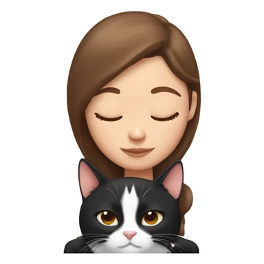 Brown hair girl sleeping with tuxedo cat sticker