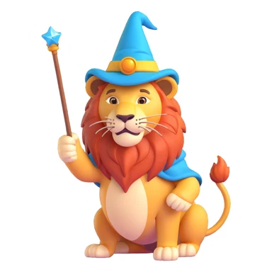 cute and impressive wizard lion with a wizard hat and magic wand sticker