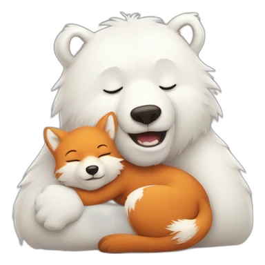 white Bear lovely hugs a fox sticker