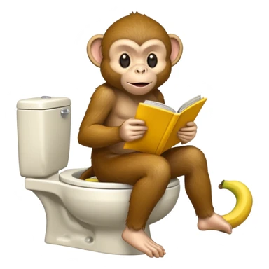 Monkey eating a banana and reading a comic while on the toilet sticker