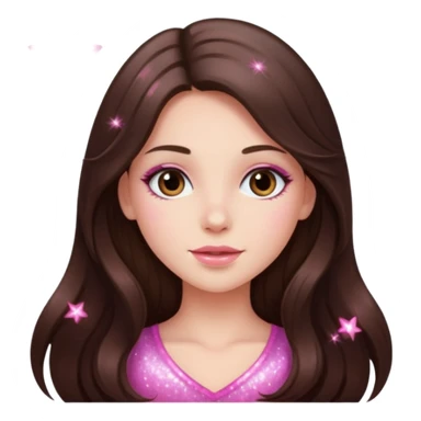 pink sparkles emoji of a long hair brunette sticker