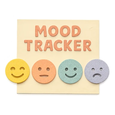 soft pastel mood tracker with round smiley faces, no shadow, minimalist paper craft style sticker