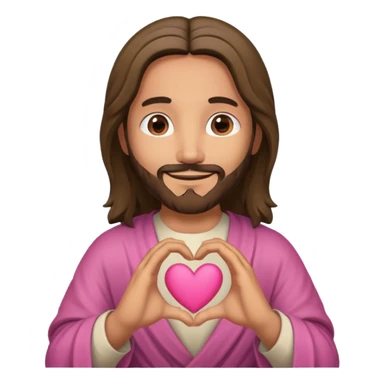 Jesus holding his hands together to make a pink heart sticker