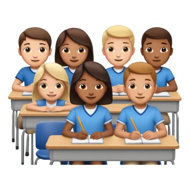 school children sitting in a row behind their school desks sticker
