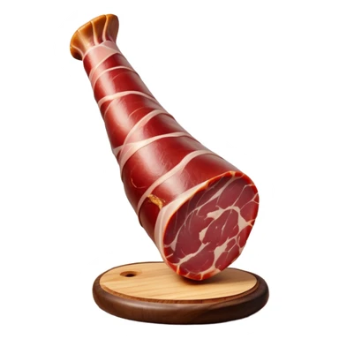 _cinematic-realistic-spanish-ham-leg,-depicted-as-a-massive,-cured-leg-of-jamón-serrano-(ham)-with-a-deep-reddish-brown-hue,-intricately-marbled-and-slightly-glossy-with-age,-elegantly-displayed-on-a-rustic-wooden-stand-and-bathed-in-warm sticker