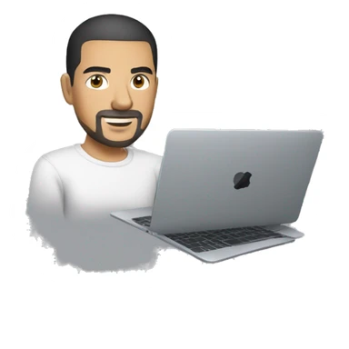mexican man buzz cut hair with black stubble beard and black eyes in casual clothes, holding macbook laptop. sticker