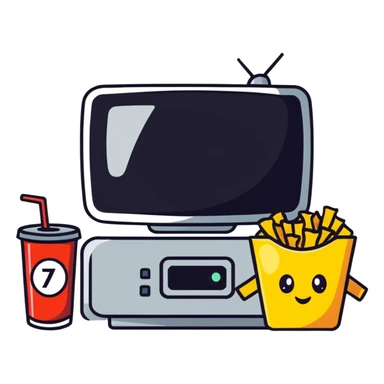 character watching TV with chips and soda sticker