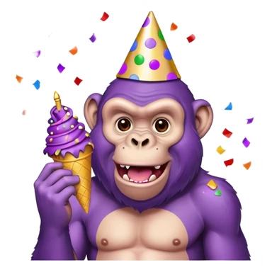 purple ape with birthday cone and cobfetti sticker