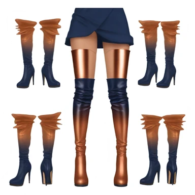 Realistic pair of navy to copper ombre thigh high boots with spike heels. sticker