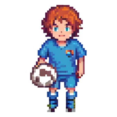 boy playing football, pixel art style sticker