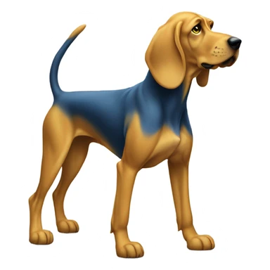 A Blue and yellow bloodhound dog standing erect on its hind legs ready to box. sticker