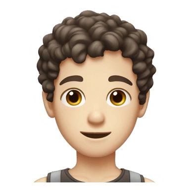 White-skinned boy, dark brown curly hair and brown eyes, with some polka dots on his face sticker