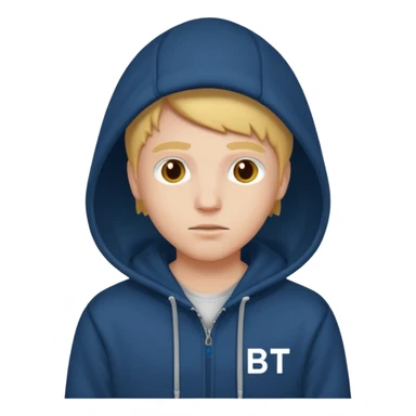 make an image of white person wearing hoodie with "BST" letters on it sticker