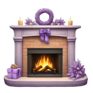 Realistic decorated lilac Christmas fireplace sticker