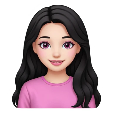 Girl with black and long hair with aesthetic clothes and with aesthetic makeup with a smile yes but with pink clothes sticker
