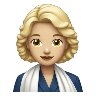 blonde girl in deep blue suit with white shawl sticker