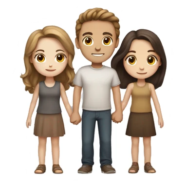 two girls and one guy holding hands white skin, brown eyes, brown hair sticker